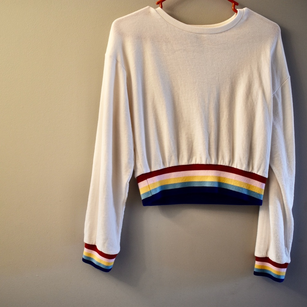 Cropped white & rainbow sweatshirt
